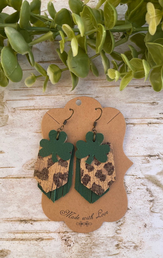 Shamrock Cheetah Fringe Earrings