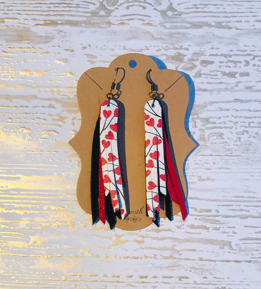 Entangled Hearts 2.75” Genuine Leather Fringe Earrings