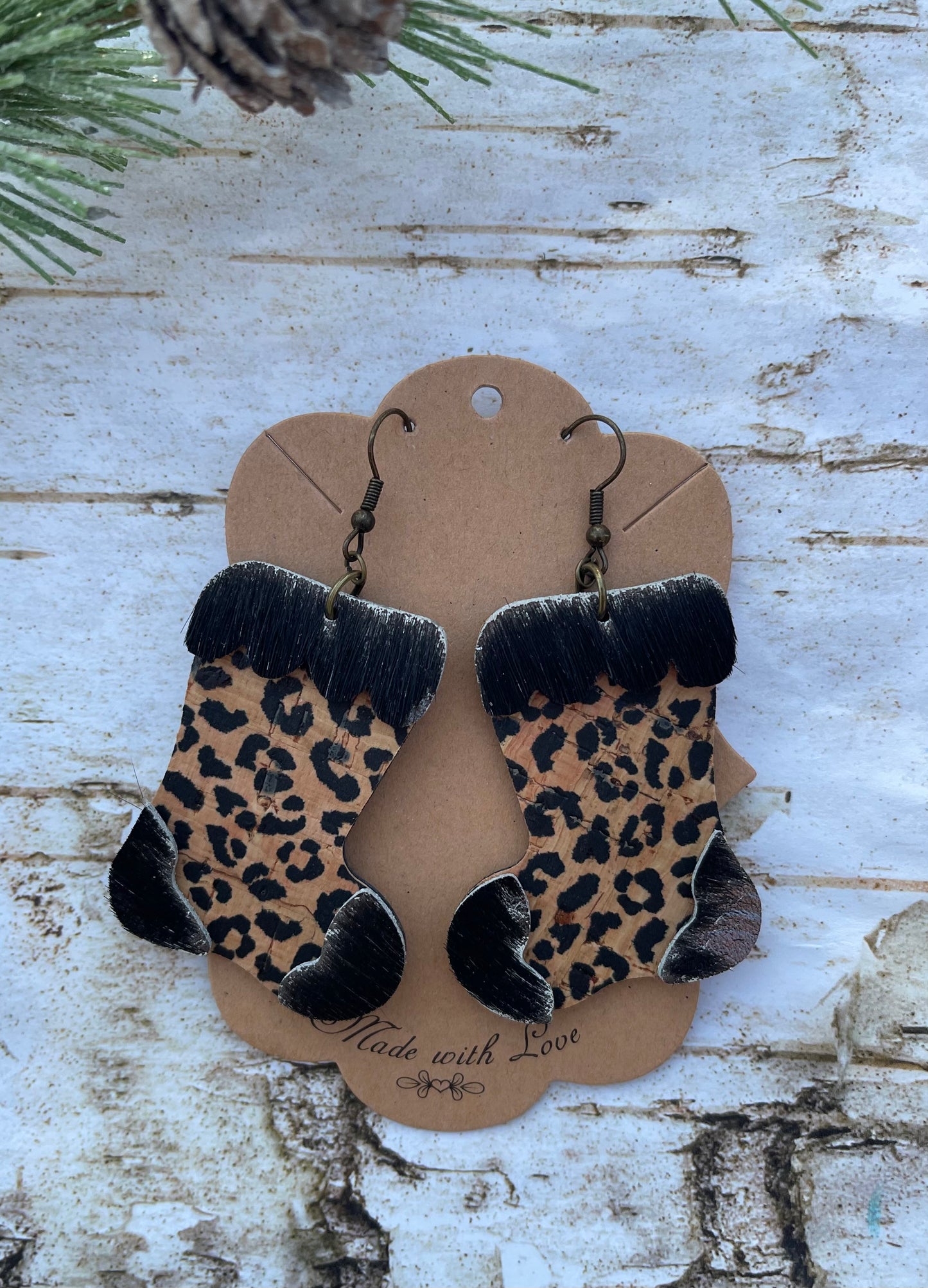 Leopard Christmas Stocking Earrings