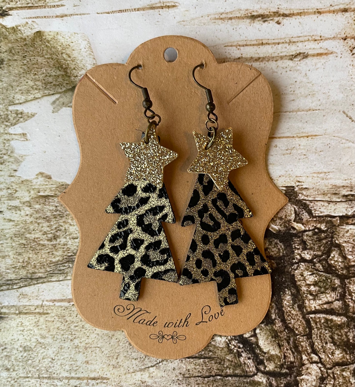 Luxe Gold Leopard Christmas Tree Earrings