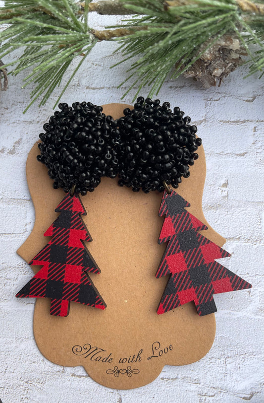 Buffalo Plaid Christmas Tree Earrings