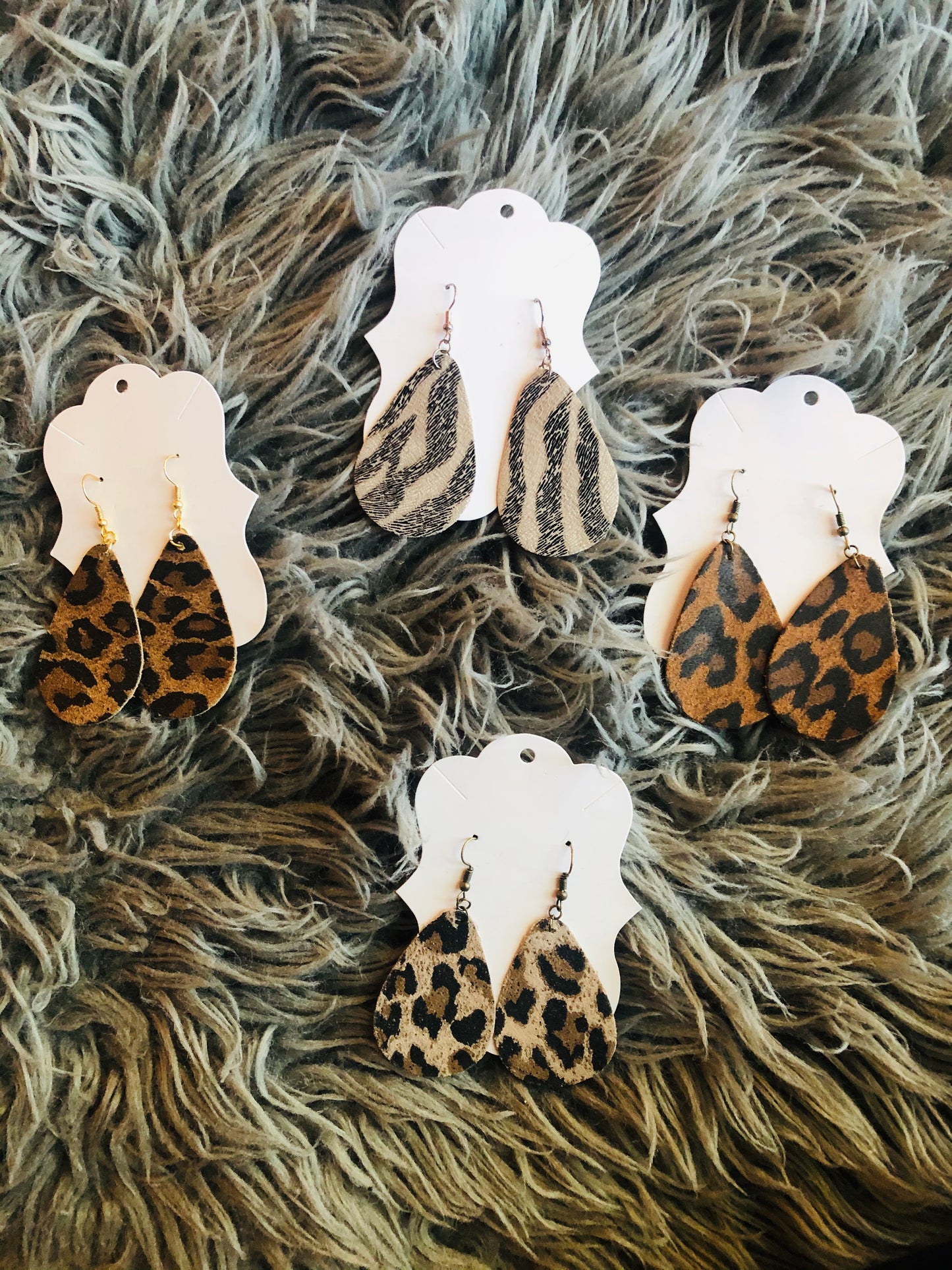 Animal Print Genuine Leather 55 by 37mm Earrings