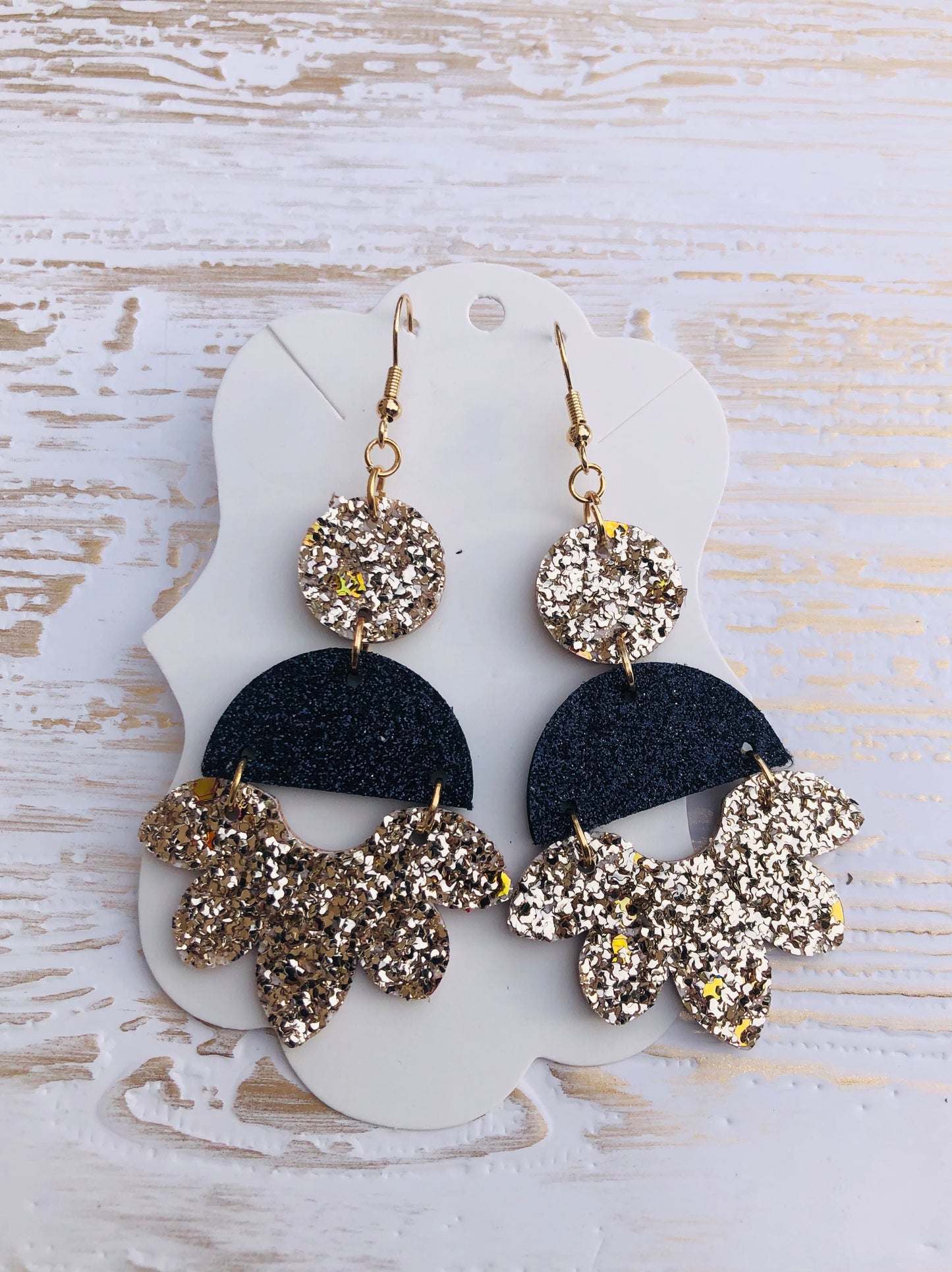 Gold and Navy Chunky Glitter Chandelier Earrings