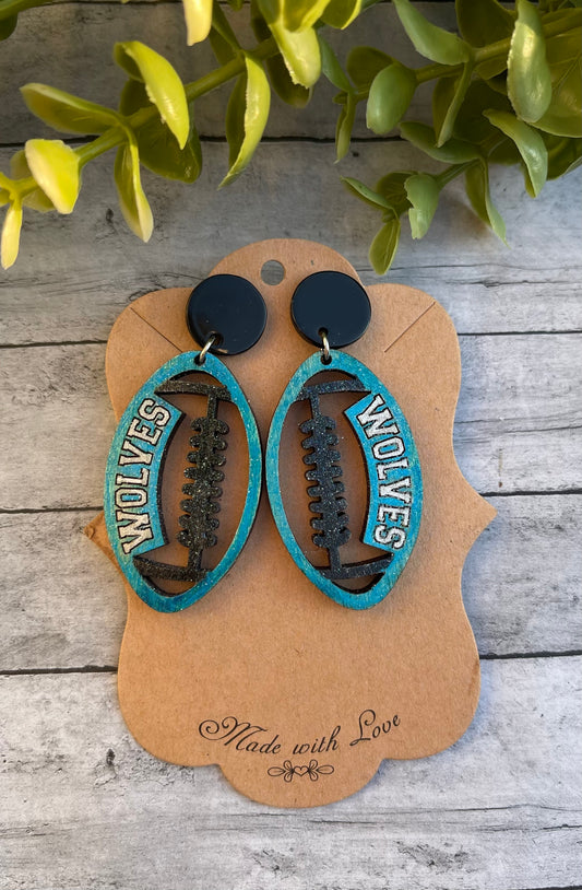 Team Wolves Wooden Football Earrings