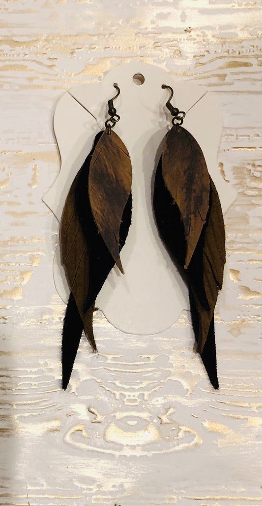 Pheasant Feathers Genuine Leather Earrings