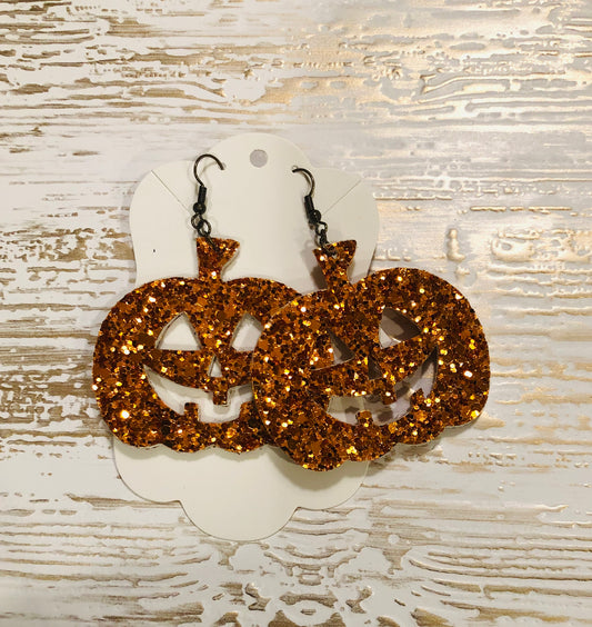 Orange Faux Leather Glitter Jack-o-lanterns