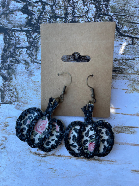 Mini Leopard Rose Layered Pumpkin Earrings