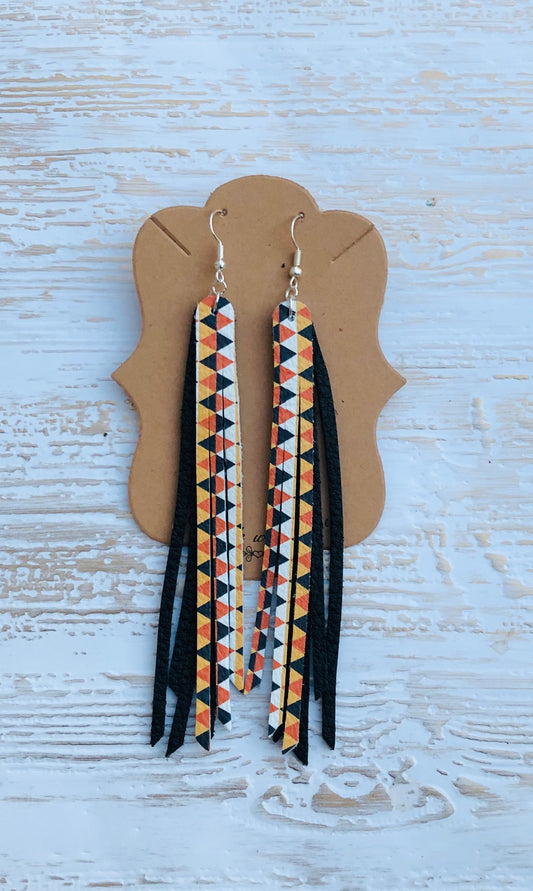 Harlequin Genuine Leather Double Layered Fringe Earrings