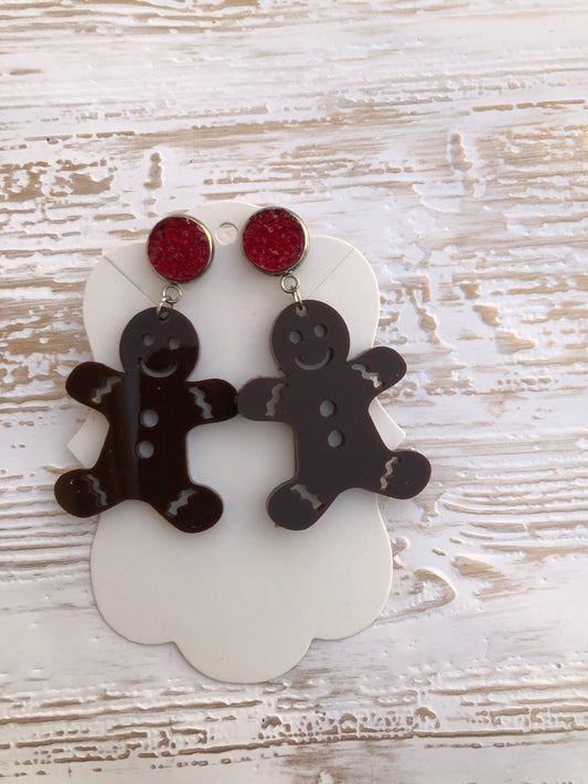 Acrylic Gingerbread Man Dangling Earrings