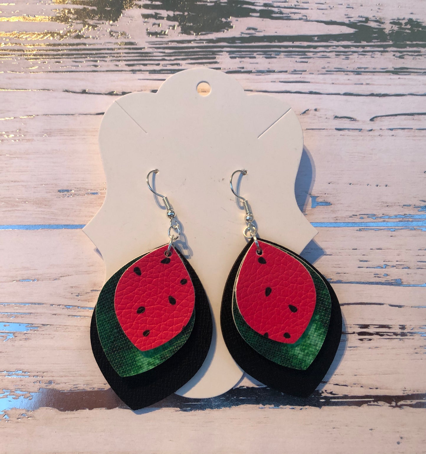 Three Layer Watermelon Leaf Shape Earrings