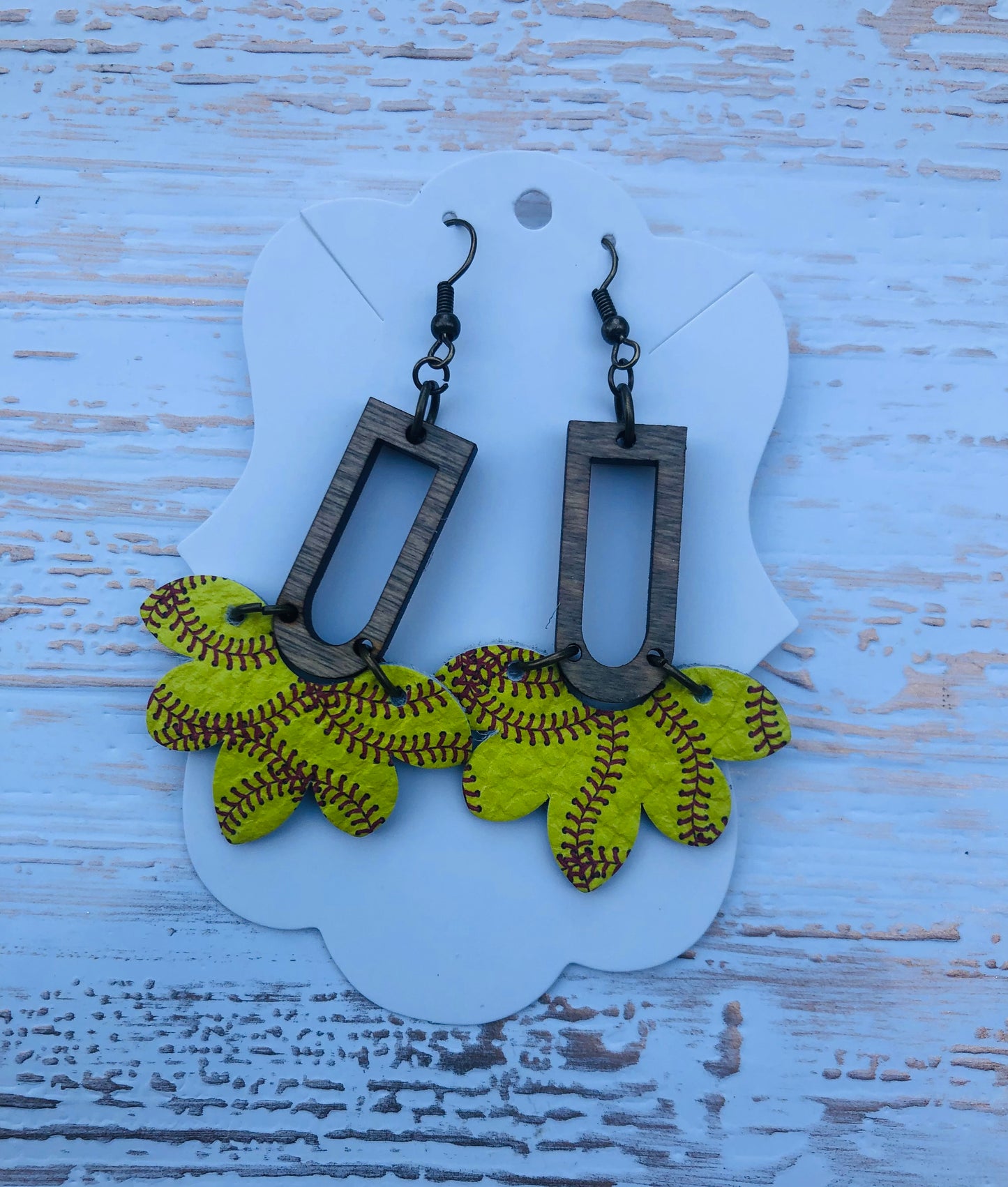 Softball Print Stella and Wood Earrings