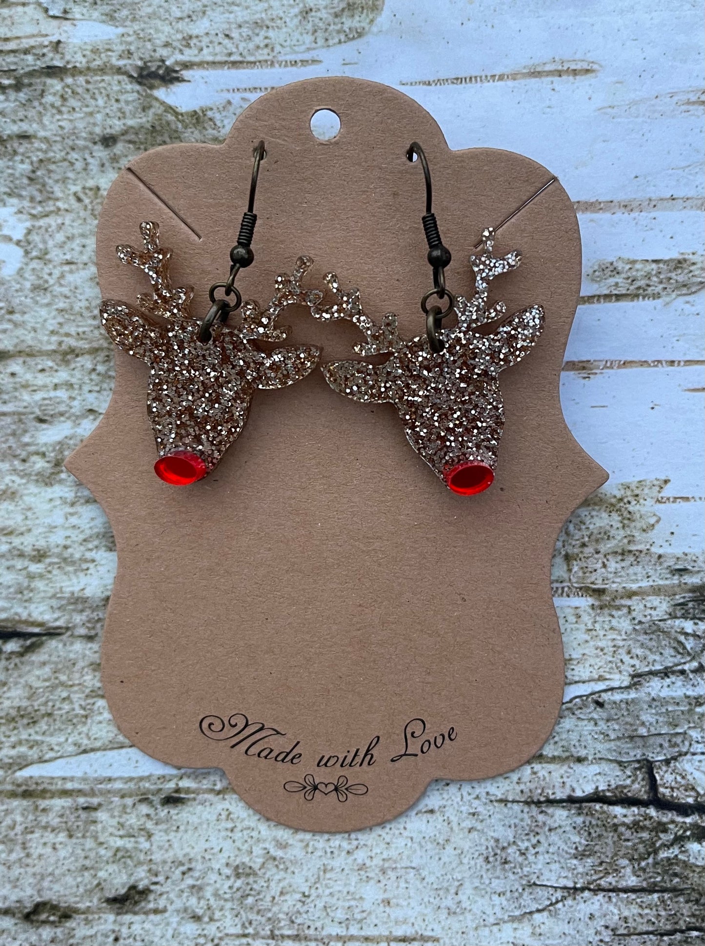 Rudolph Rose Gold Glitter Earrings