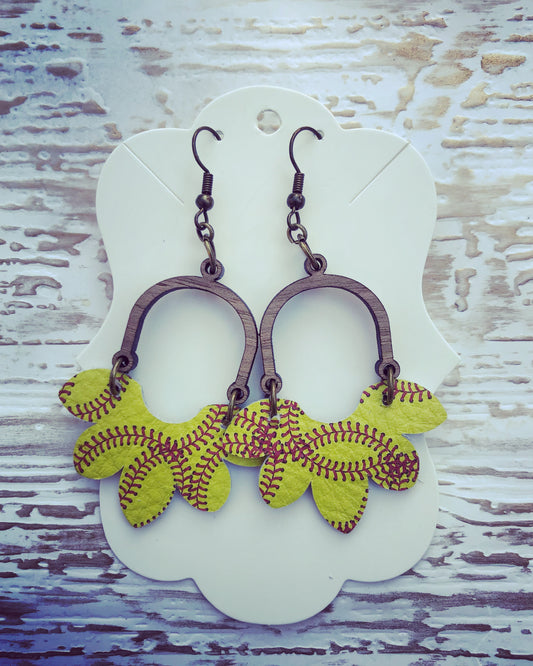 Softball Print Stella and Mini Wood Earrings