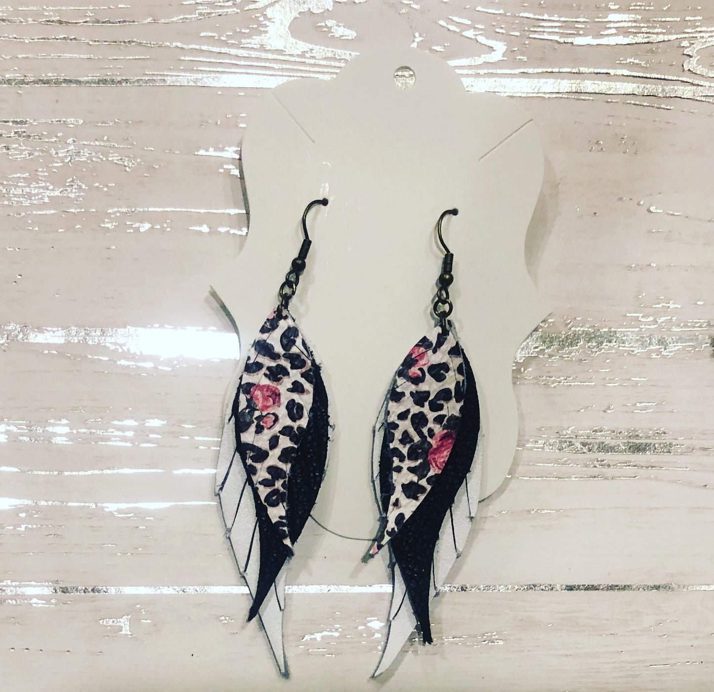 Genuine Leather Triple Feather Fringe Earrings