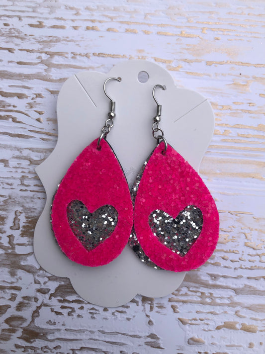 Hot Pink Heart Cut Out Earrings