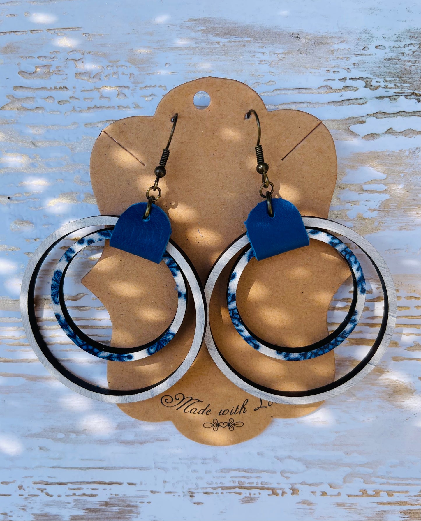 Fine Blue China and White Hoop Earrings