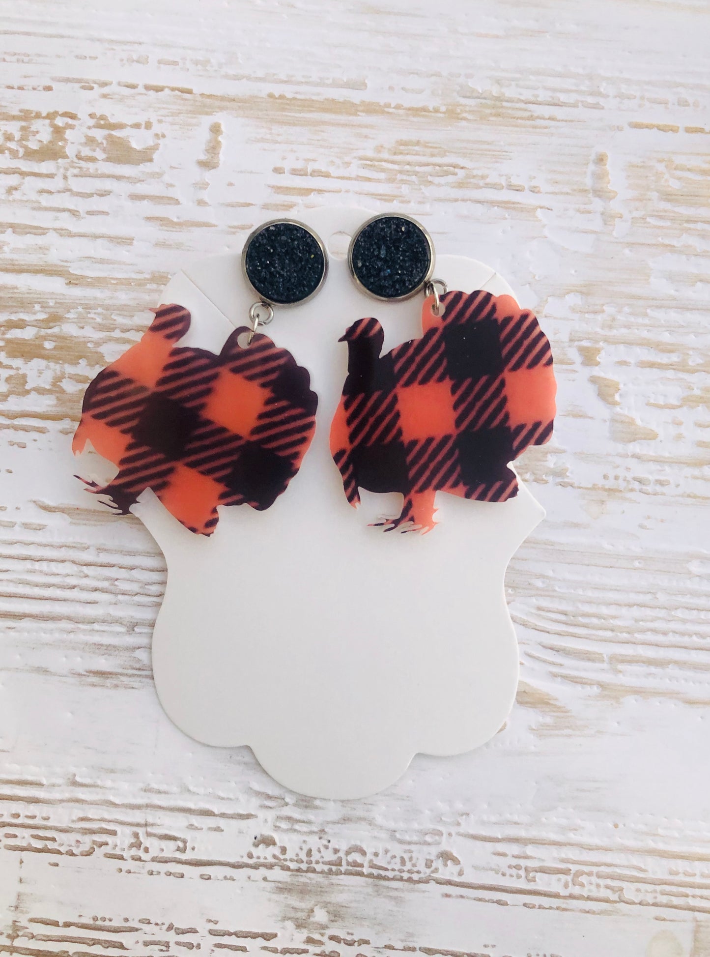 Acrylic Buffalo Plaid Thanksgiving Earrings