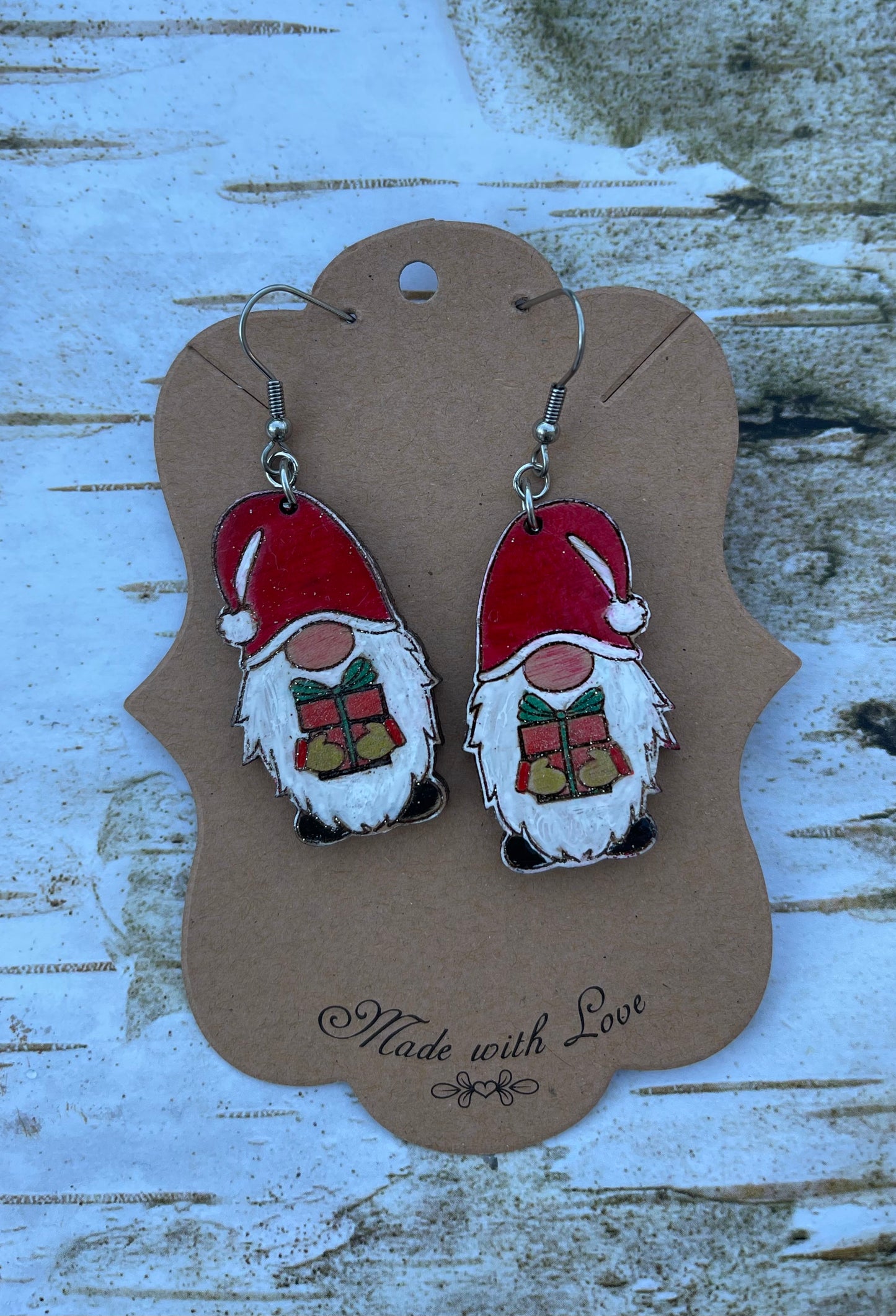 Wooden Christmas Gnome Earrings