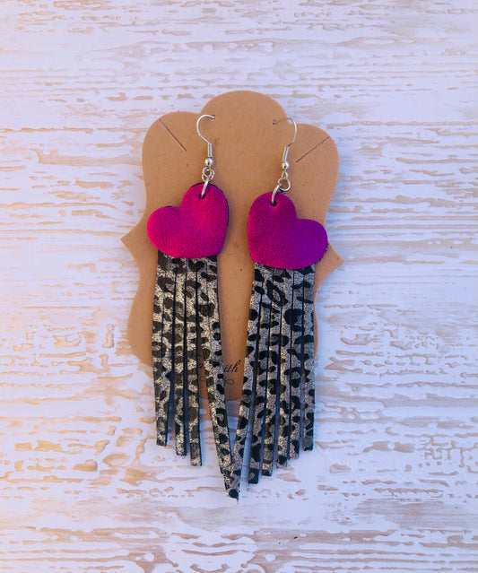 Hearts of Fire Leather Fringe Earrings