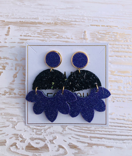 Purple And Black Glitter Chandelier Earrings