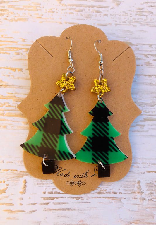 Acrylic Green Plaid Christmas Trees