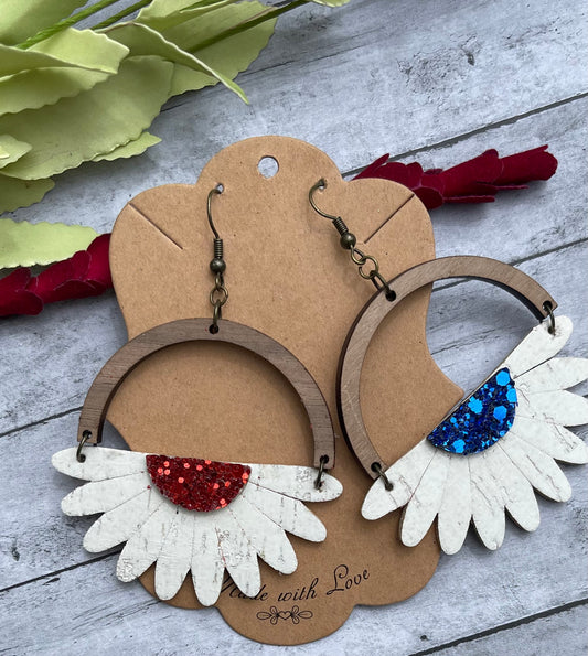 Rustic Patriotic Split Daisy Earrings