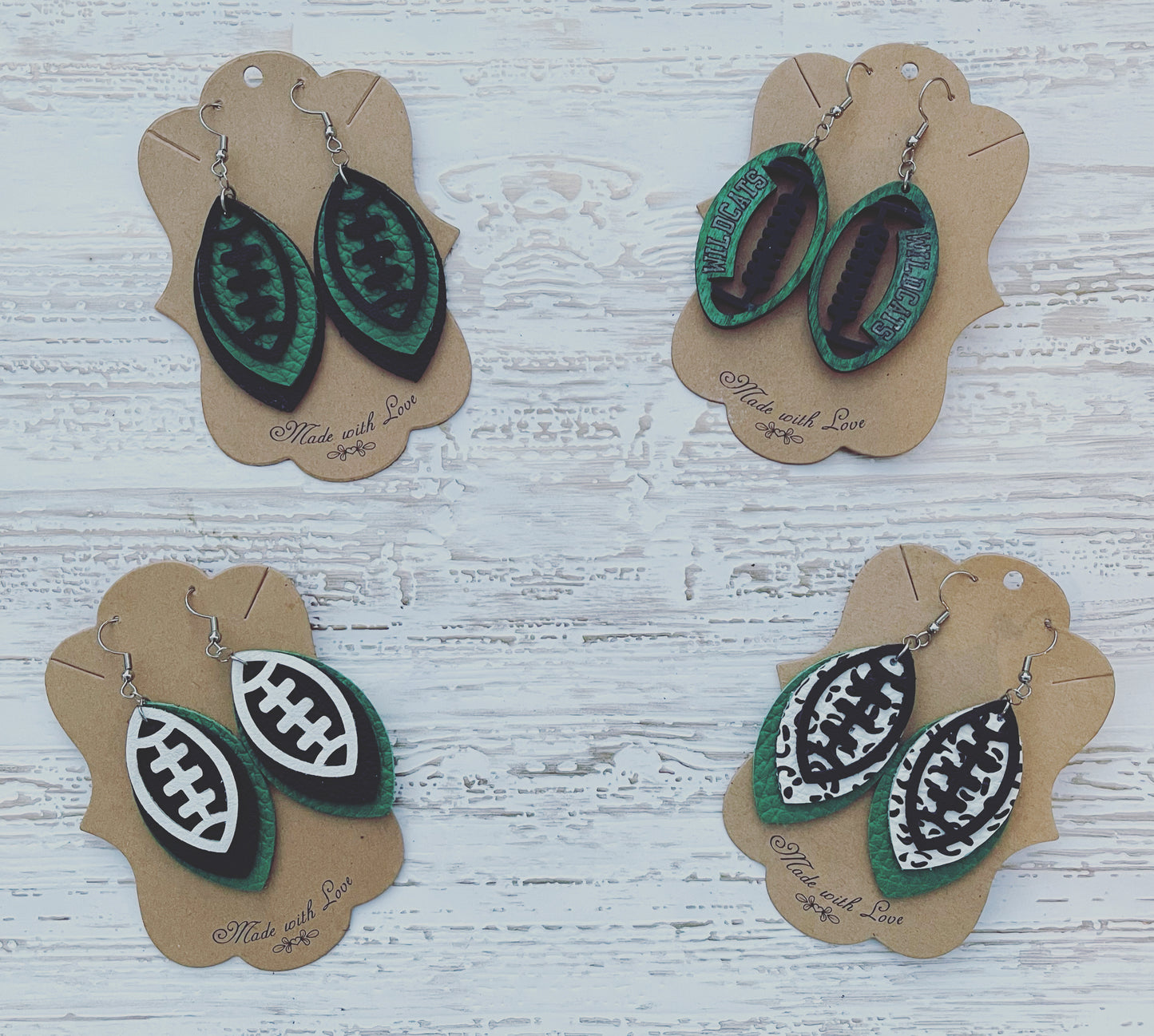 Green and Black Football Earrings