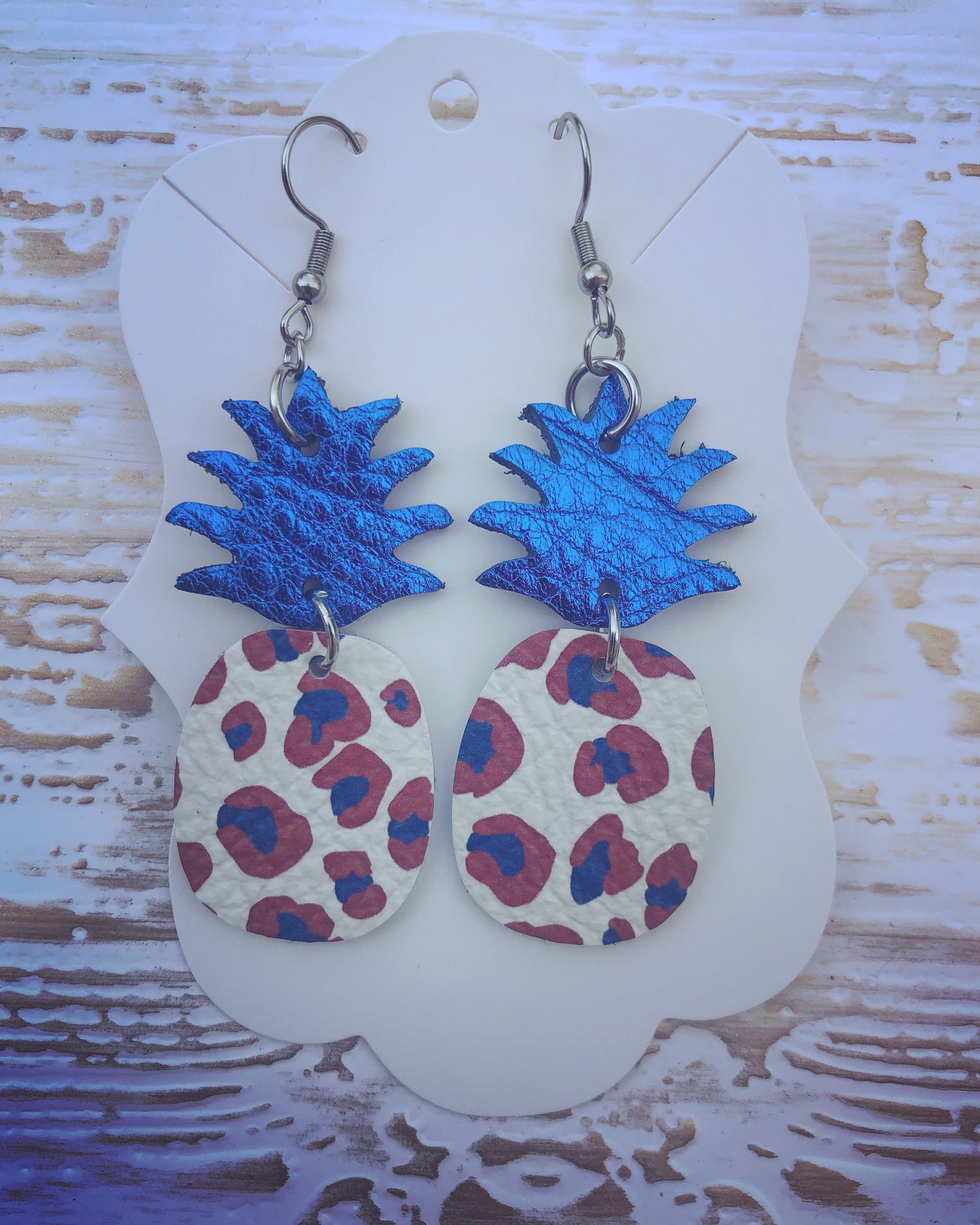 Patriotic Leopard  Pineapple Earrings