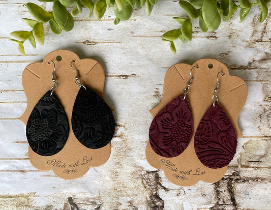 Genuine Italian Leather Embossed Earrings