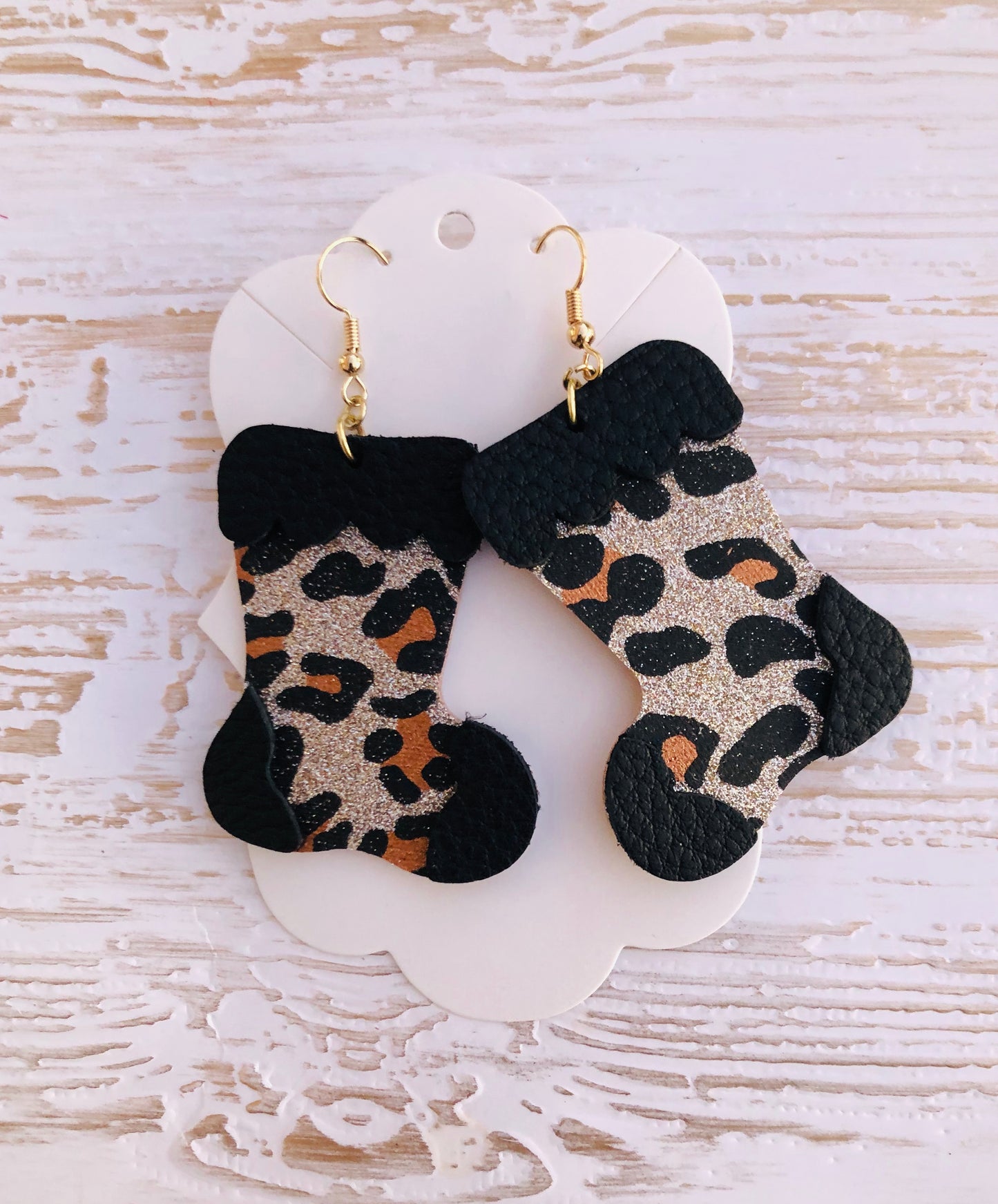 Cheetah Christmas Stocking Earrings