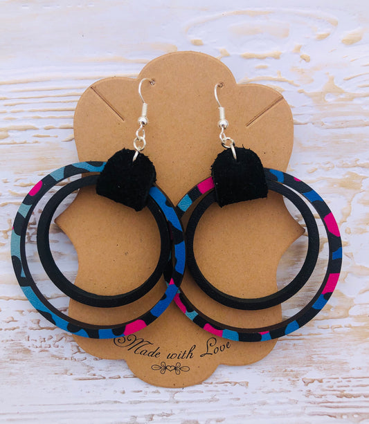 Neon Cheetah and Black Hoop Earrings