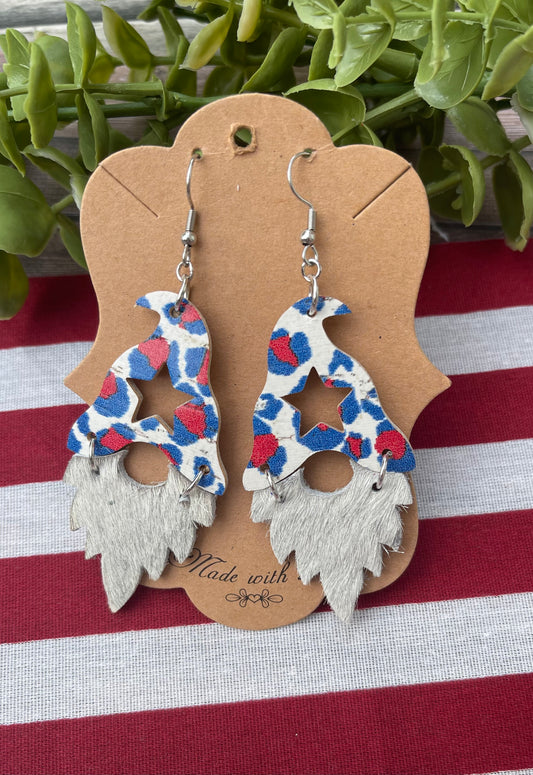 Patriotic Leopard Gnome Earrings