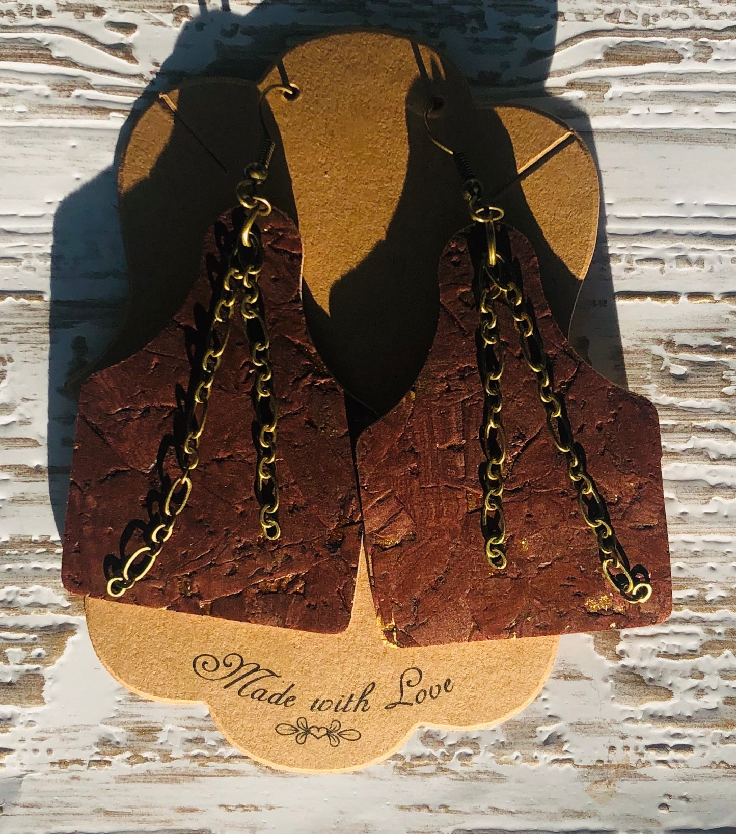 Barnyard Chic Brown and Gold Cow Tag Earrings