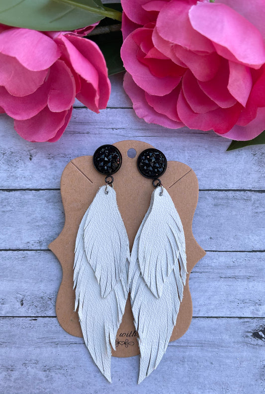 Double Layered White Feather Earrings