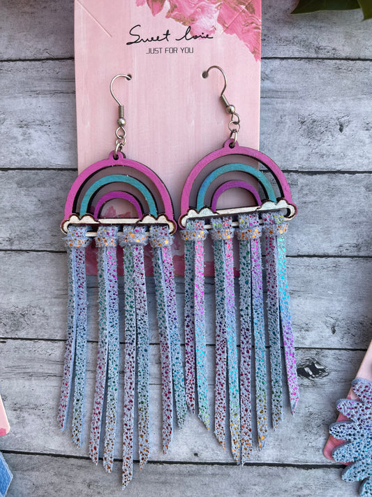 Iridescent Rainbow Fringe Earrings