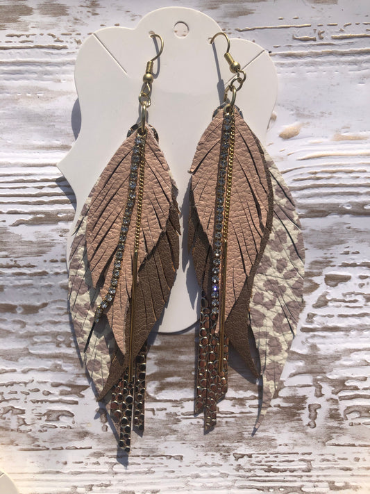 Four Layer Genuine Leather Feather Fringe Earrings