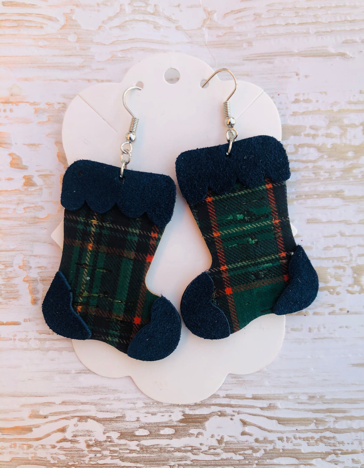 Blue Christmas Plaid Earring Stockings