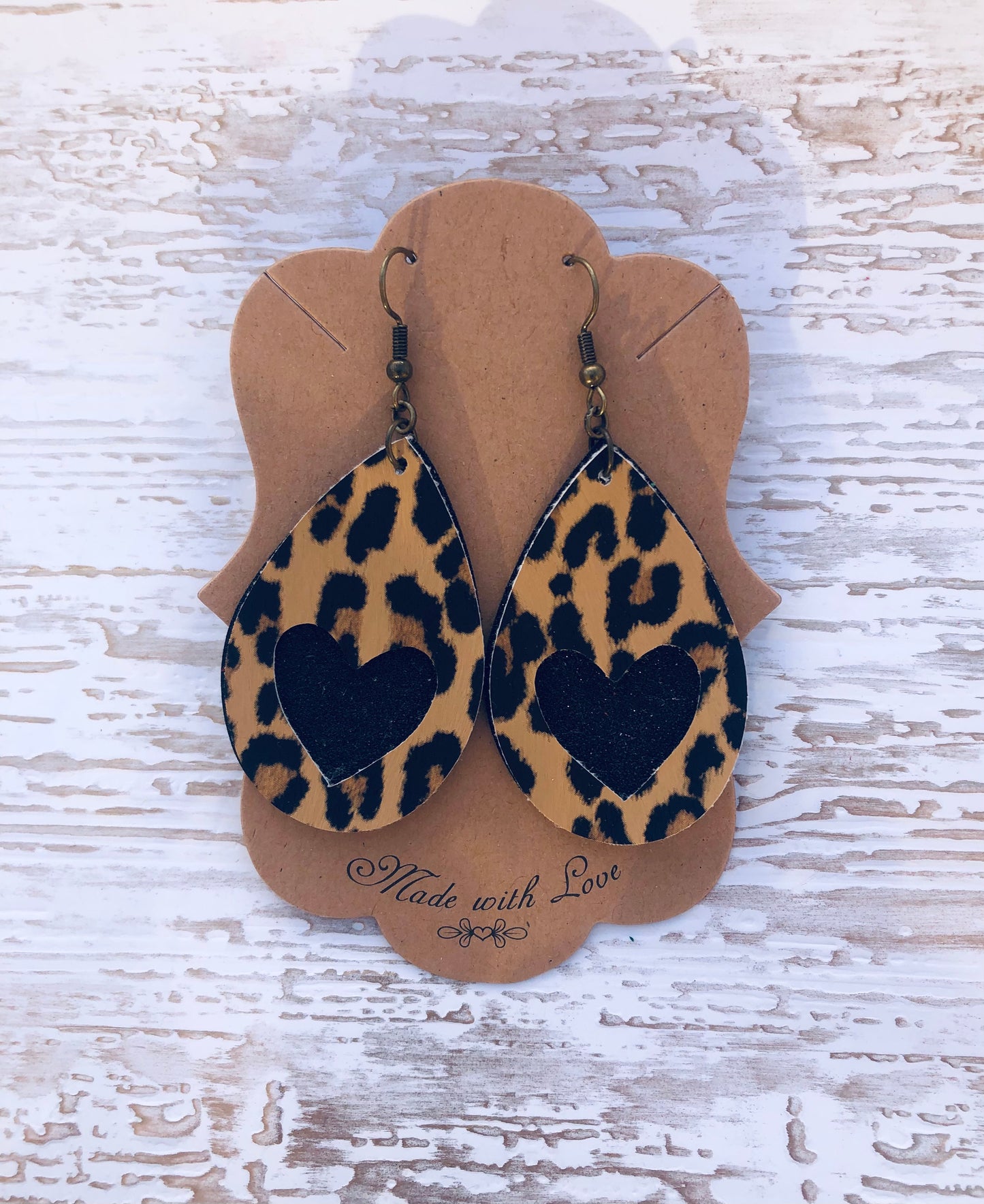 Leopard Heart Cut Out Earrings