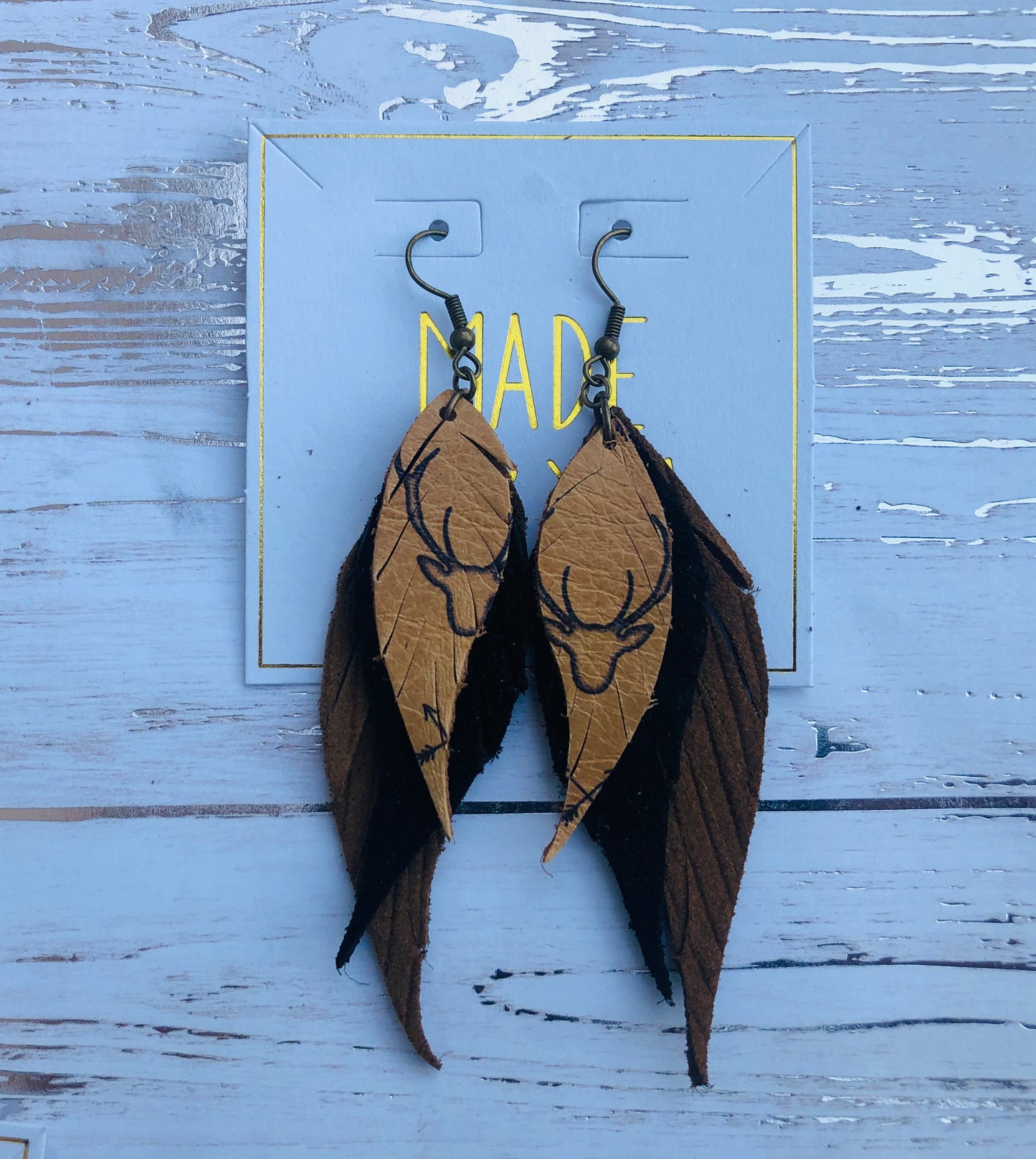 Genuine Leather Triple Feather Fringe Earrings