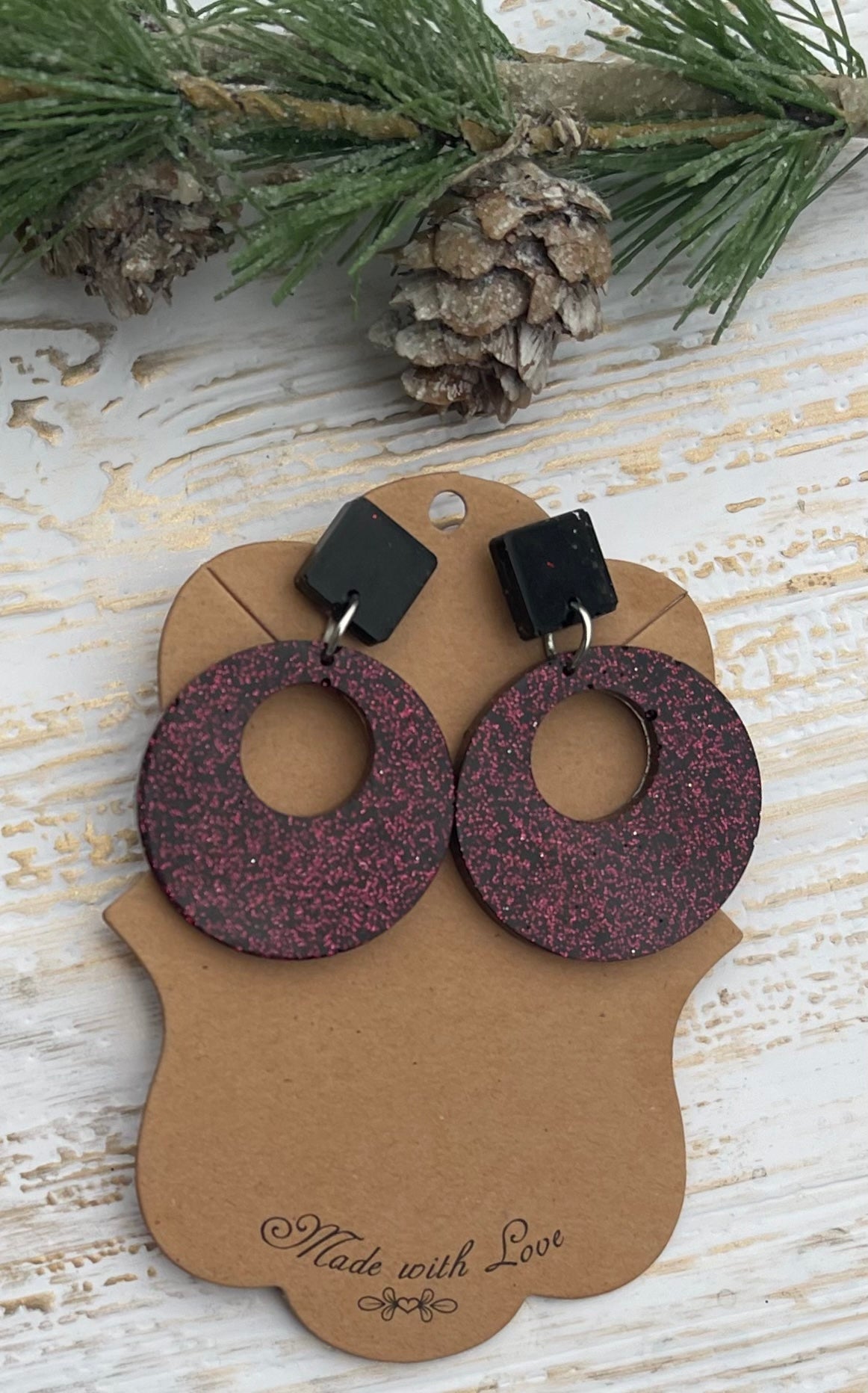 Harlow Resin Burgundy Ave Black Glitter Earrings