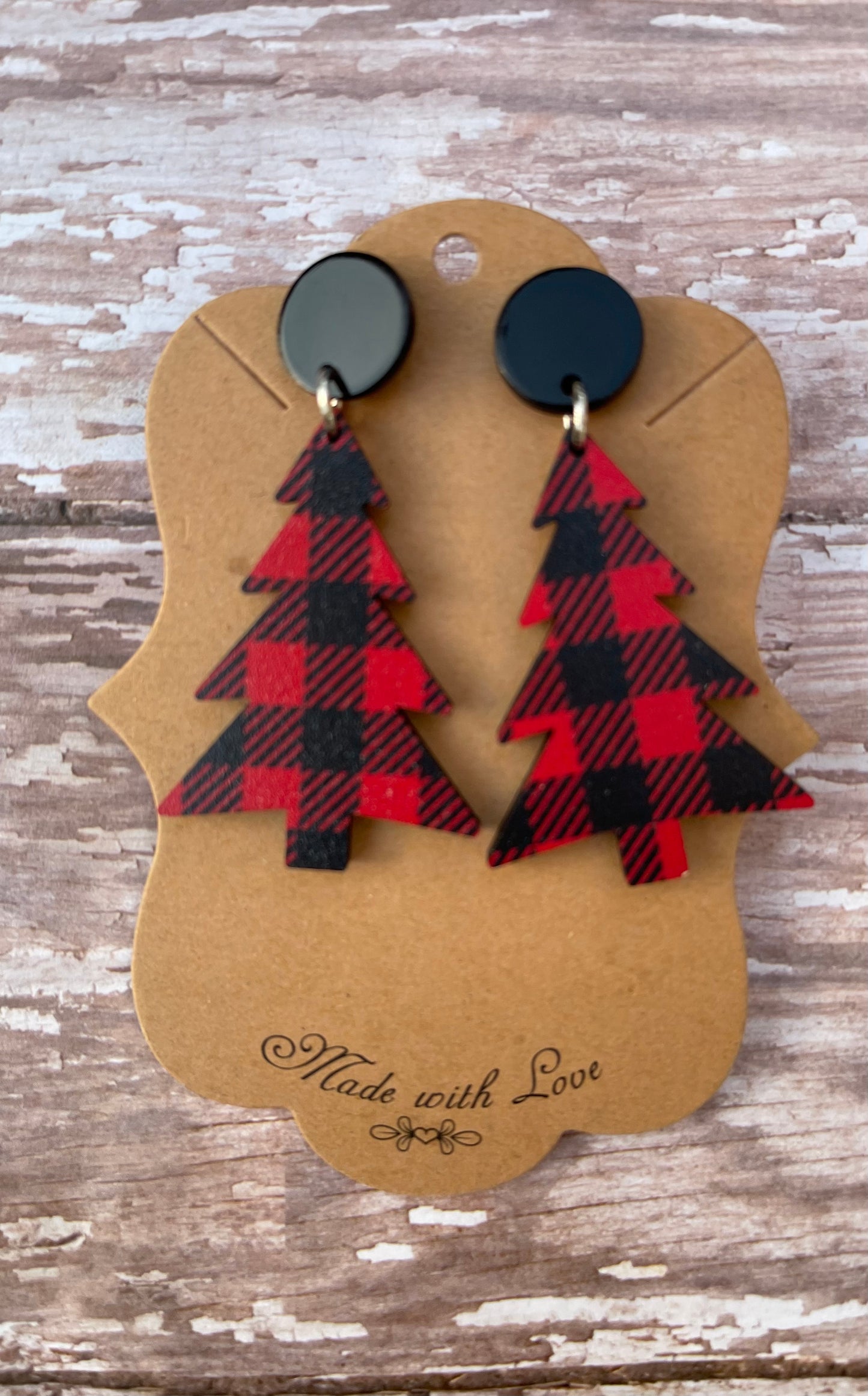 Buffalo Plaid Christmas Tree Earrings