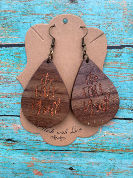 It’s Fall Y’all Wooden Teardrop Earrings