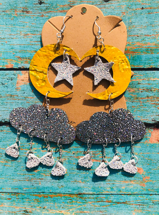 Moon and Raincloud Earrings