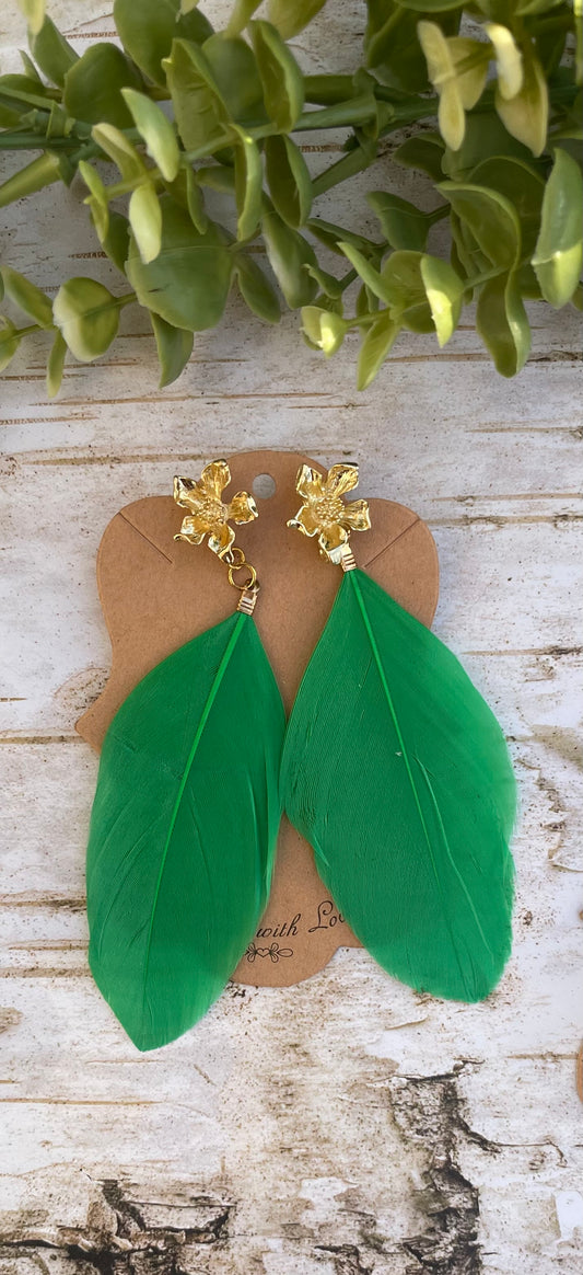 Lucky Green Feather Earrings