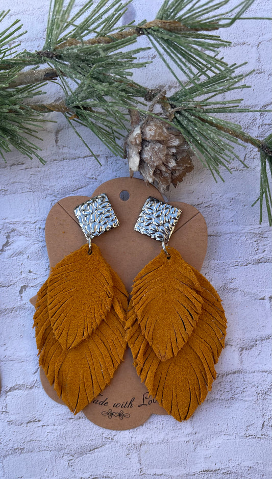 Honey  Boho Feather Fringe Earrings