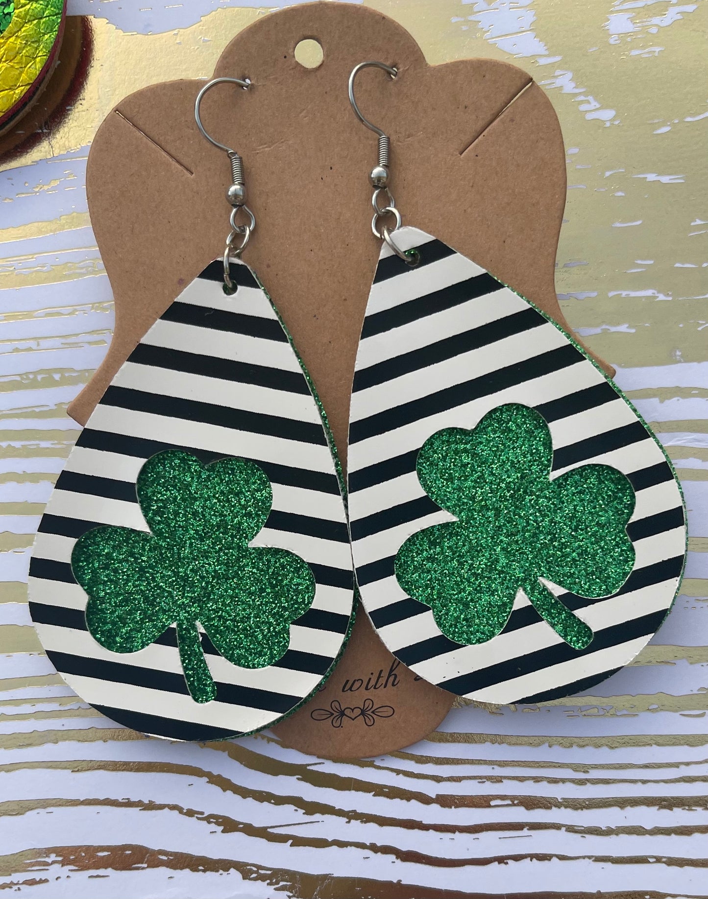 Pinstripe Shamrock Teardrop Earrings