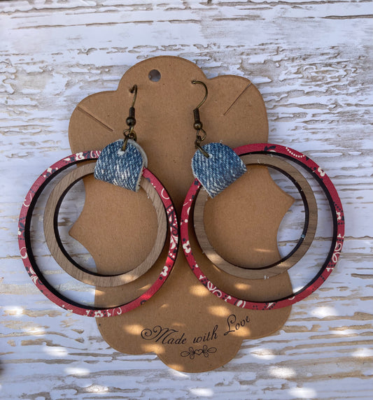 Paisley and Denim  Hoop Earrings