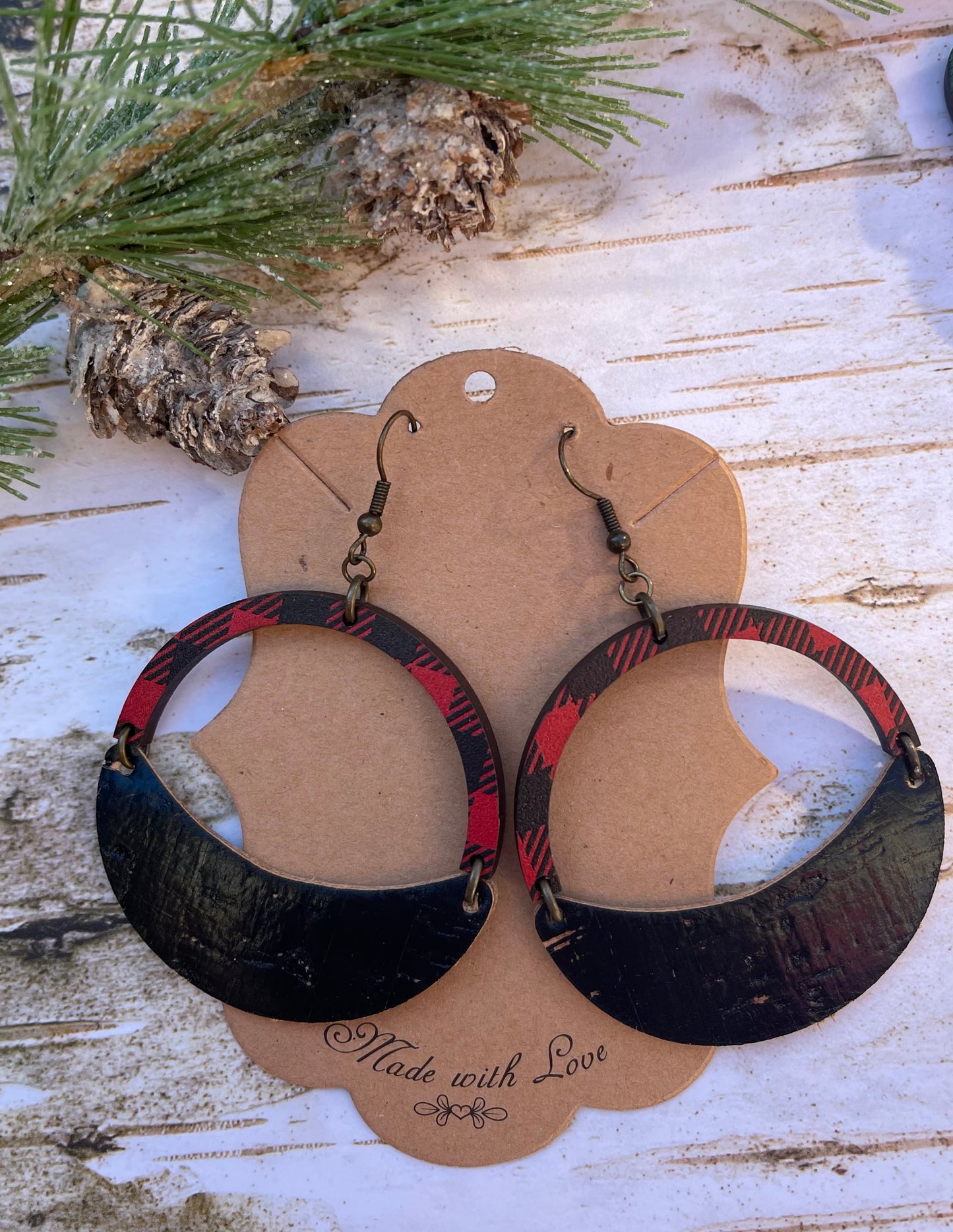 Buffalo Plaid Crescent Earrings