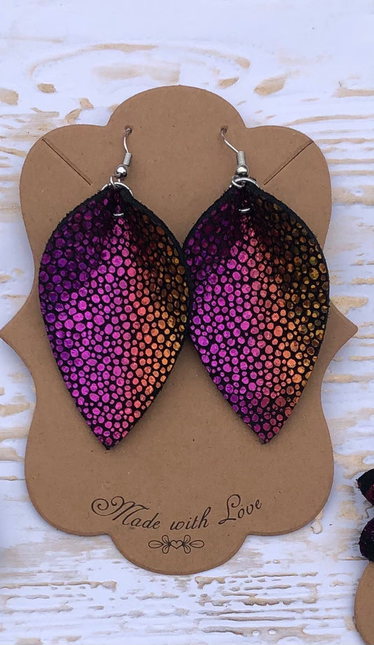 Leaf Shaped Ombré Rainbow Earrings