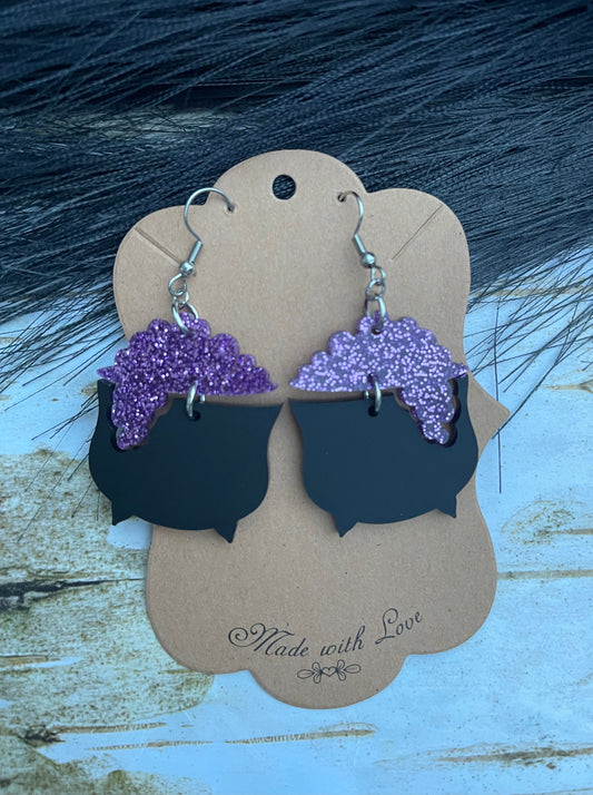 Purple Toil and Trouble Cauldron Earrings